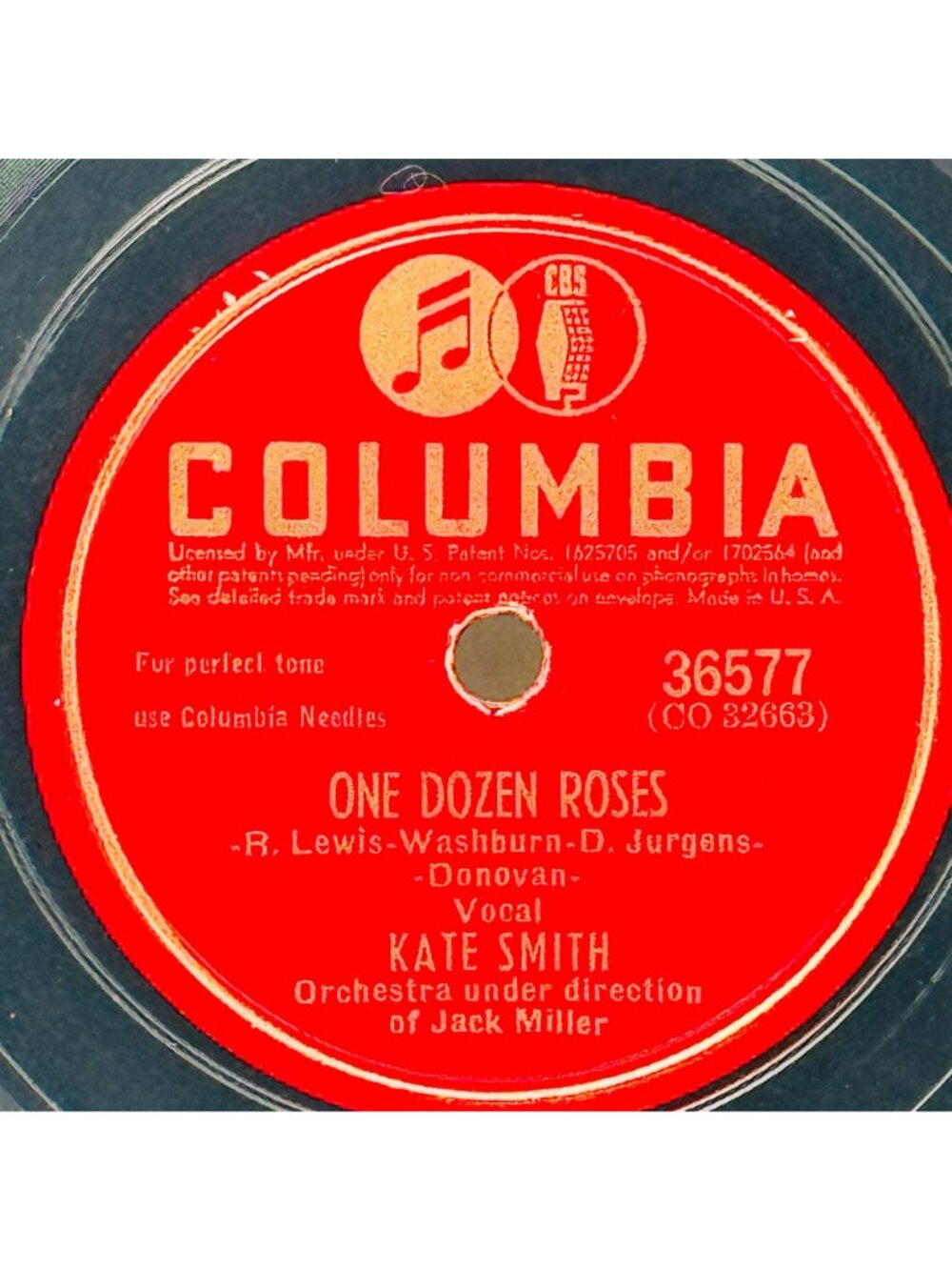 Kate Smith One Dozen Roses 10 Inch Shellac 78 RPM Columbia Records 36577 VG+ - Picture 2 of 6